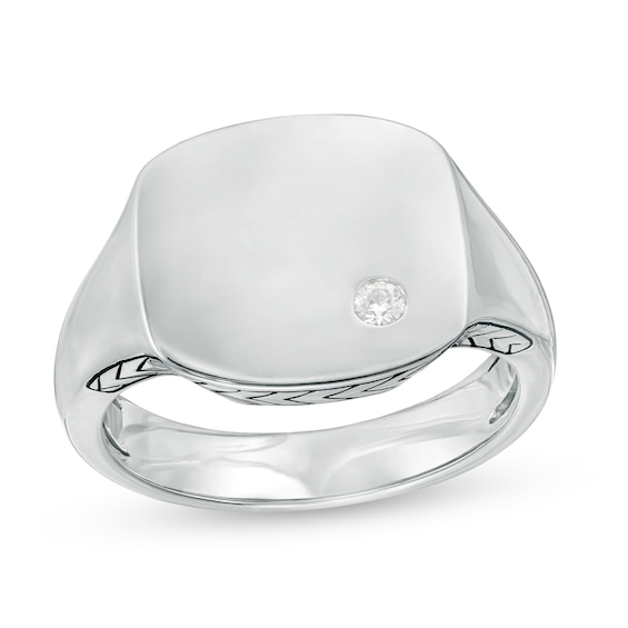 Vera Wang Men 1/20 CT. T.w. Diamond Etched Chevron Signet Ring in Sterling Silver