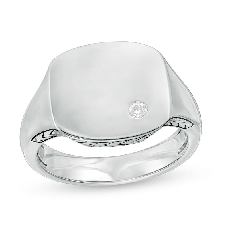 Vera Wang Men 1/20 CT. T.W. Diamond Etched Chevron Signet Ring in Sterling Silver