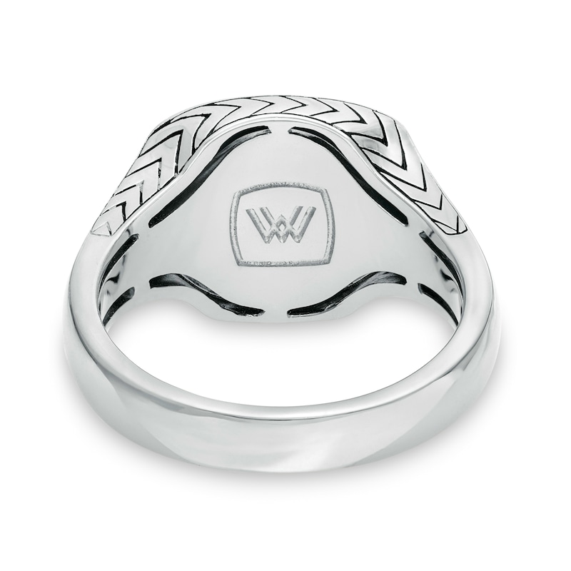 Vera Wang Men 1/20 CT. T.W. Diamond Etched Chevron Signet Ring in Sterling Silver