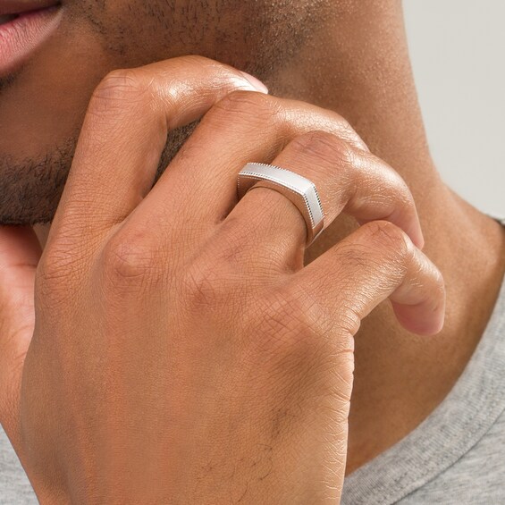 Vera Wang Men Sandblast Textured Edge Bar Ring in Sterling Silver