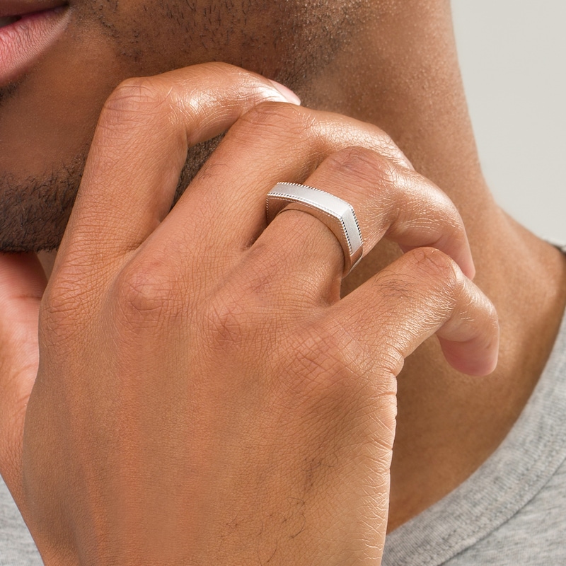 Main Image 2 of Vera Wang Men Sandblast Textured Edge Bar Ring in Sterling Silver