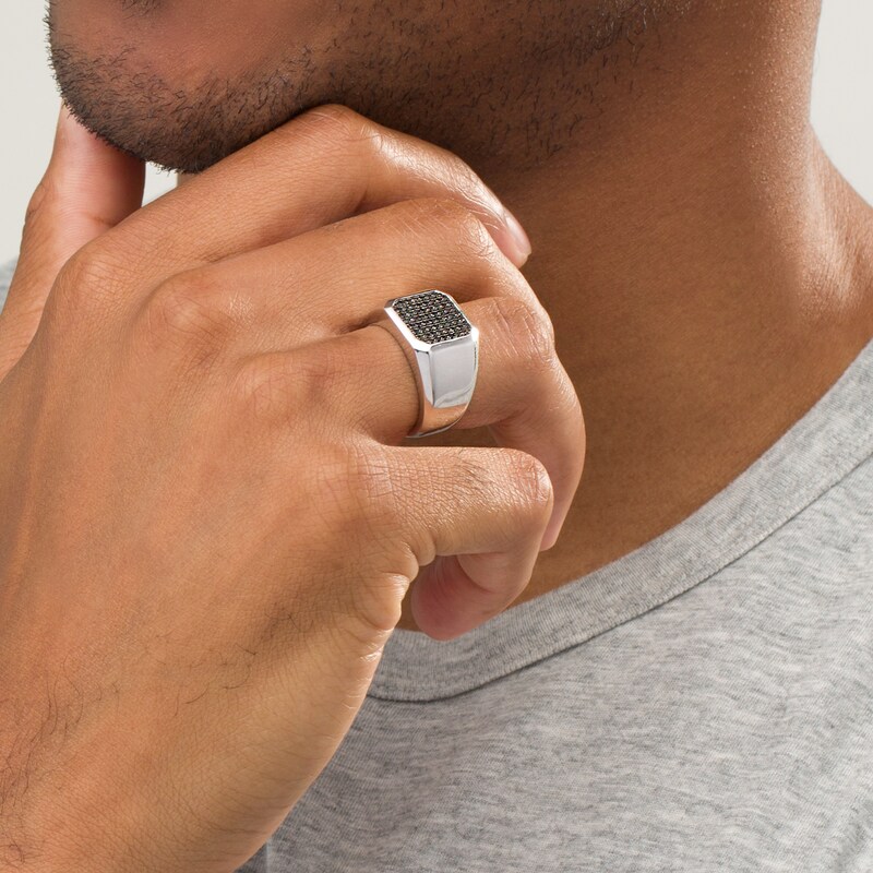 Main Image 2 of Vera Wang Men 1/2 CT. T.W. Enhanced Black Octagonal Composite Diamond Signet Ring in Sterling Silver
