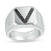 Thumbnail Image 1 of Vera Wang Men 1/5 CT. T.W. Black Diamond "V" Bevelled Edge Signet Ring in Sterling Silver