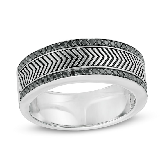 Vera Wang Men 1/2 CT. T.w. Black Diamond Antique-Finished Chevron Ring in Sterling Silver