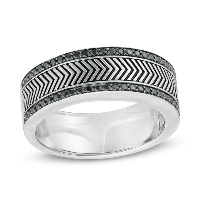 Main Image 1 of Vera Wang Men 1/2 CT. T.W. Black Diamond Antique-Finished Chevron Ring in Sterling Silver