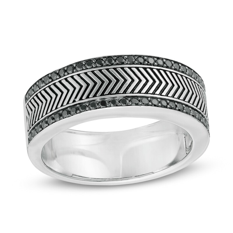 Vera Wang Men 1/2 CT. T.W. Black Diamond Antique-Finished Chevron Ring in Sterling Silver