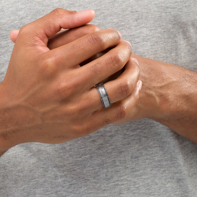 Main Image 2 of Vera Wang Men 1/2 CT. T.W. Black Diamond Antique-Finished Chevron Ring in Sterling Silver