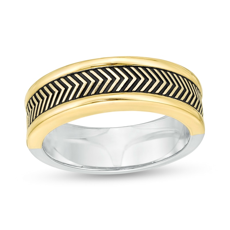 Main Image 1 of Vera Wang Men Antique-Finished Chevron Pattern Ring in Sterling Silver and 10K Gold