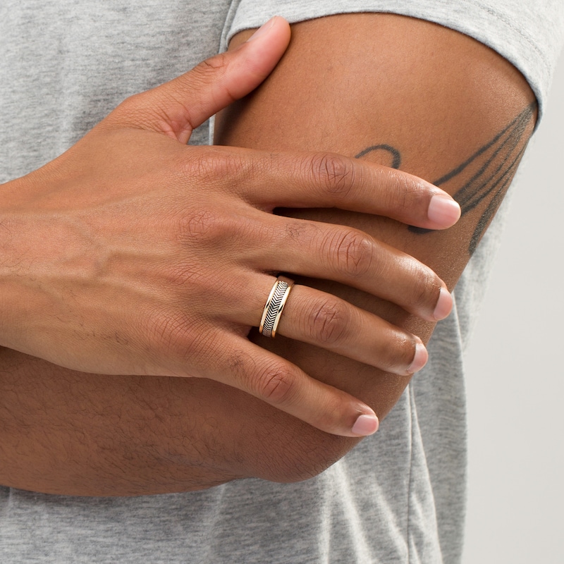 Main Image 2 of Vera Wang Men Antique-Finished Chevron Pattern Ring in Sterling Silver and 10K Gold