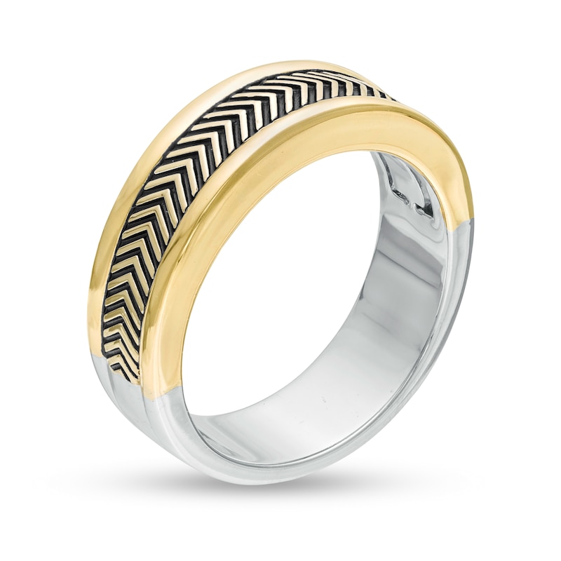 Main Image 3 of Vera Wang Men Antique-Finished Chevron Pattern Ring in Sterling Silver and 10K Gold