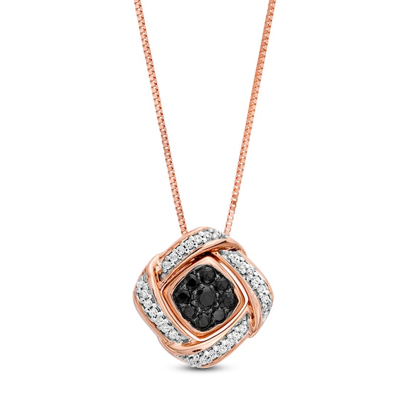 1/4 CT. T.W. Enhanced Black Composite and White Diamond Tilted Cushion Frame Two Piece Pendant in 10K Rose Gold