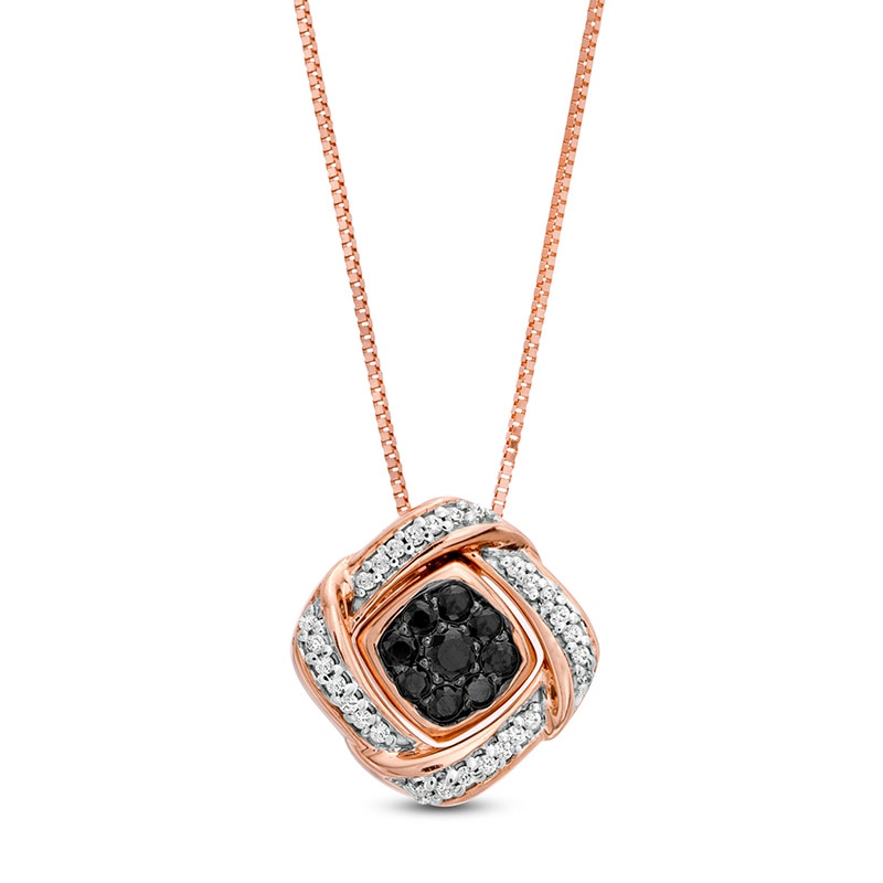 Main Image 1 of 1/4 CT. T.W. Enhanced Black Composite and White Diamond Tilted Cushion Frame Two Piece Pendant in 10K Rose Gold