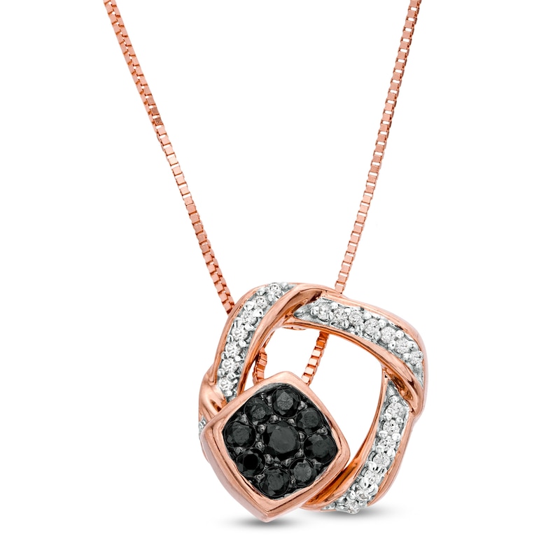 Main Image 3 of 1/4 CT. T.W. Enhanced Black Composite and White Diamond Tilted Cushion Frame Two Piece Pendant in 10K Rose Gold
