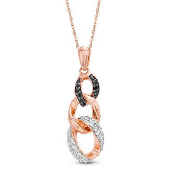1/4 CT. T.W. Enhanced Black and White Diamond Graduated Three Link Chain Drop Pendant in 10K Rose Gold 1/4 CT. T.W. Enhanced Black and White Diamond Graduated Three Link Chain Drop Pendant in 10K Rose Gold