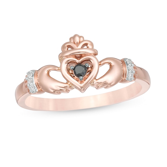 1/20 CT. T.w. Enhanced Black and White Diamond Claddagh Ring in 10K Rose Gold
