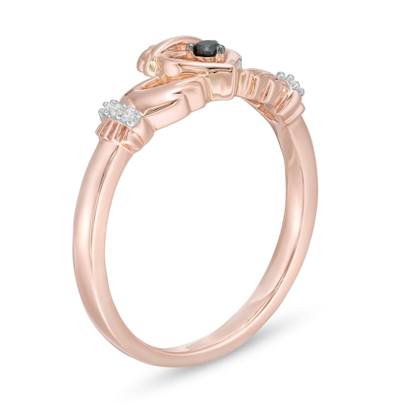 1/20 CT. T.w. Enhanced Black and White Diamond Claddagh Ring in 10K Rose Gold