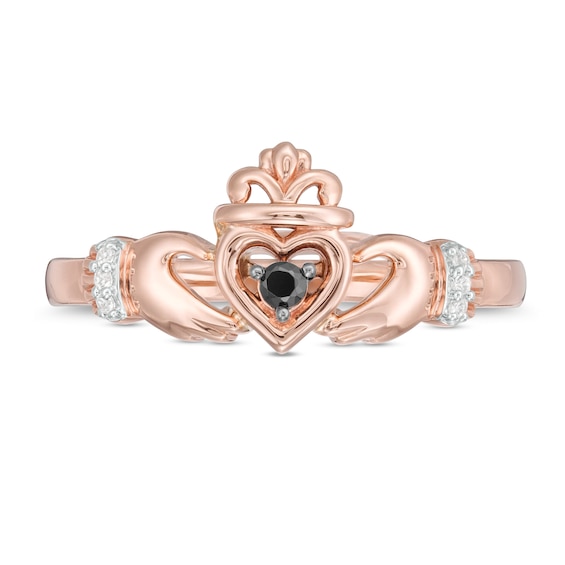 1/20 CT. T.w. Enhanced Black and White Diamond Claddagh Ring in 10K Rose Gold