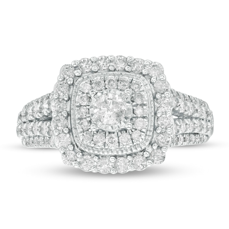 1 CT. T.W. Diamond Double Cushion Frame Vintage-Style Engagement Ring in 10K White Gold