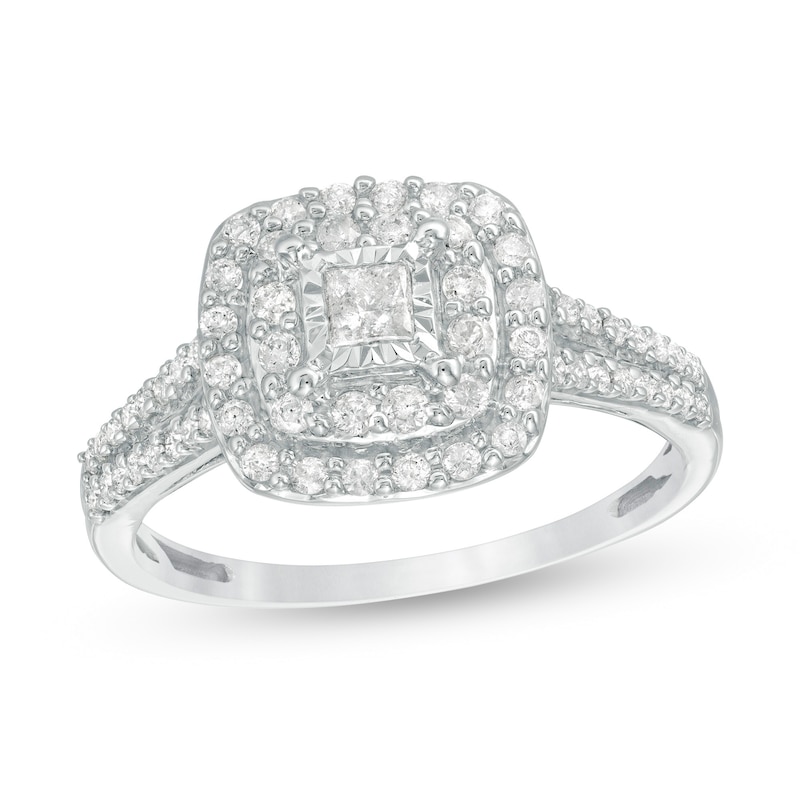 Main Image 1 of 1/2 CT. T.W. Princess-Cut Diamond Double Frame Engagement Ring in 10K White Gold