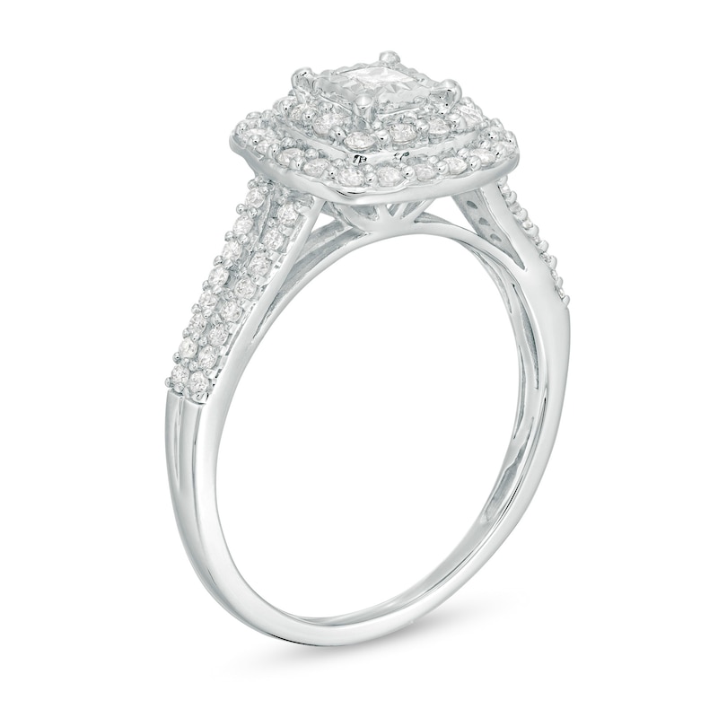 Main Image 3 of 1/2 CT. T.W. Princess-Cut Diamond Double Frame Engagement Ring in 10K White Gold