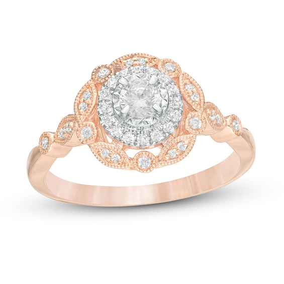 1/3 CT. T.w. Diamond Art Deco Vintage-Style Engagement Ring in 10K Rose Gold