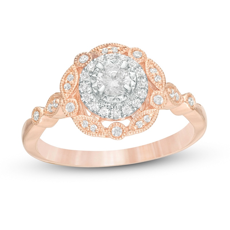 Main Image 1 of 1/3 CT. T.W. Diamond Art Deco Vintage-Style Engagement Ring in 10K Rose Gold