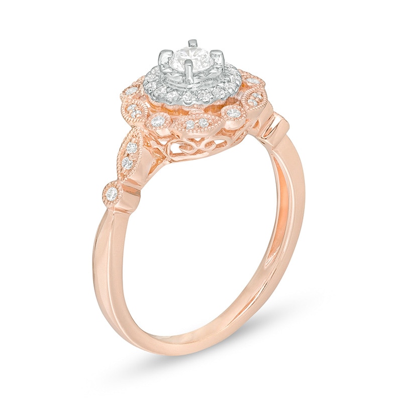 Main Image 3 of 1/3 CT. T.W. Diamond Art Deco Vintage-Style Engagement Ring in 10K Rose Gold