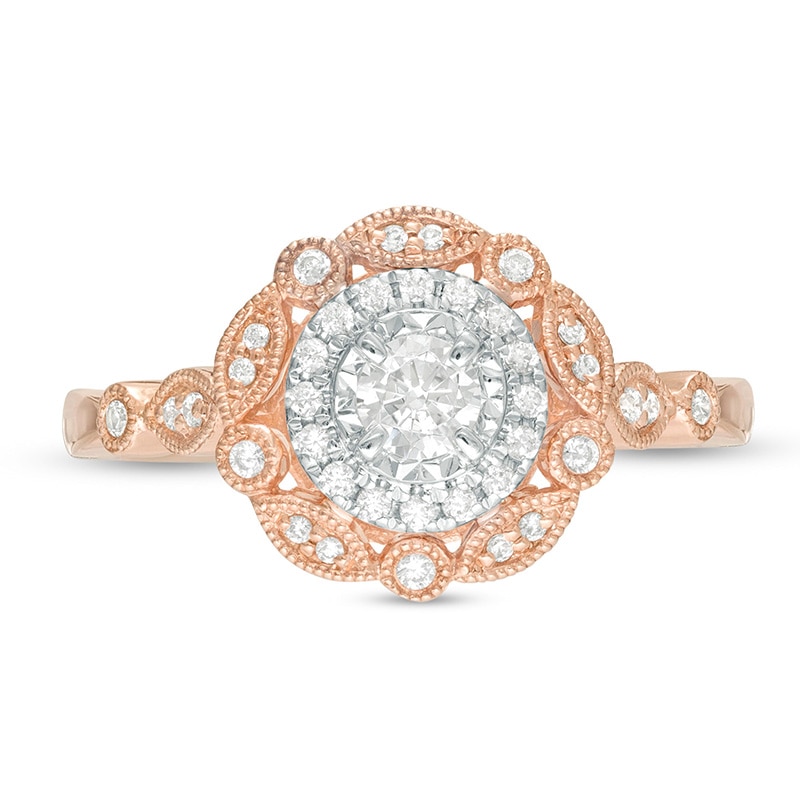 Main Image 4 of 1/3 CT. T.W. Diamond Art Deco Vintage-Style Engagement Ring in 10K Rose Gold