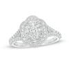 Thumbnail Image 1 of 1 CT. T.W. Diamond Oval Scallop Frame Split Shank Vintage-Style Engagement Ring in 14K White Gold