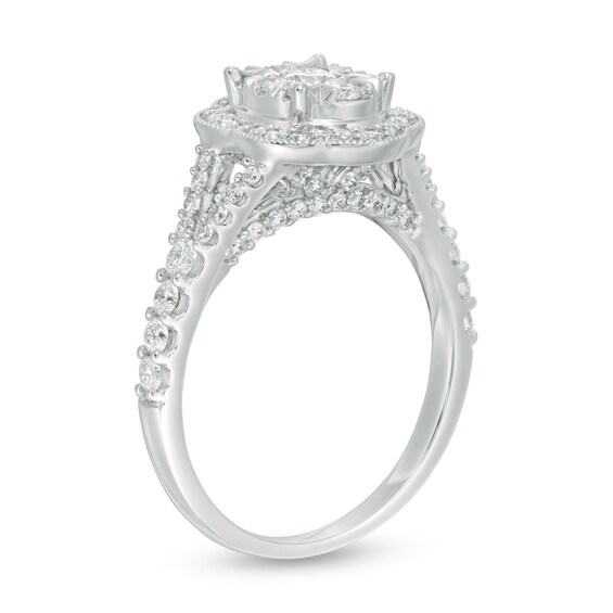 1 CT. T.w. Diamond Oval Scallop Frame Split Shank Vintage-Style Engagement Ring in 14K White Gold