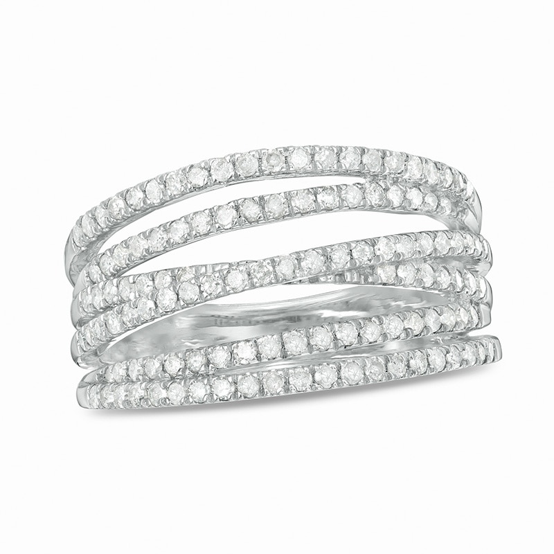 3/4 CT. T.W. Diamond Multi-Row Crossover Anniversary Band in Sterling Silver