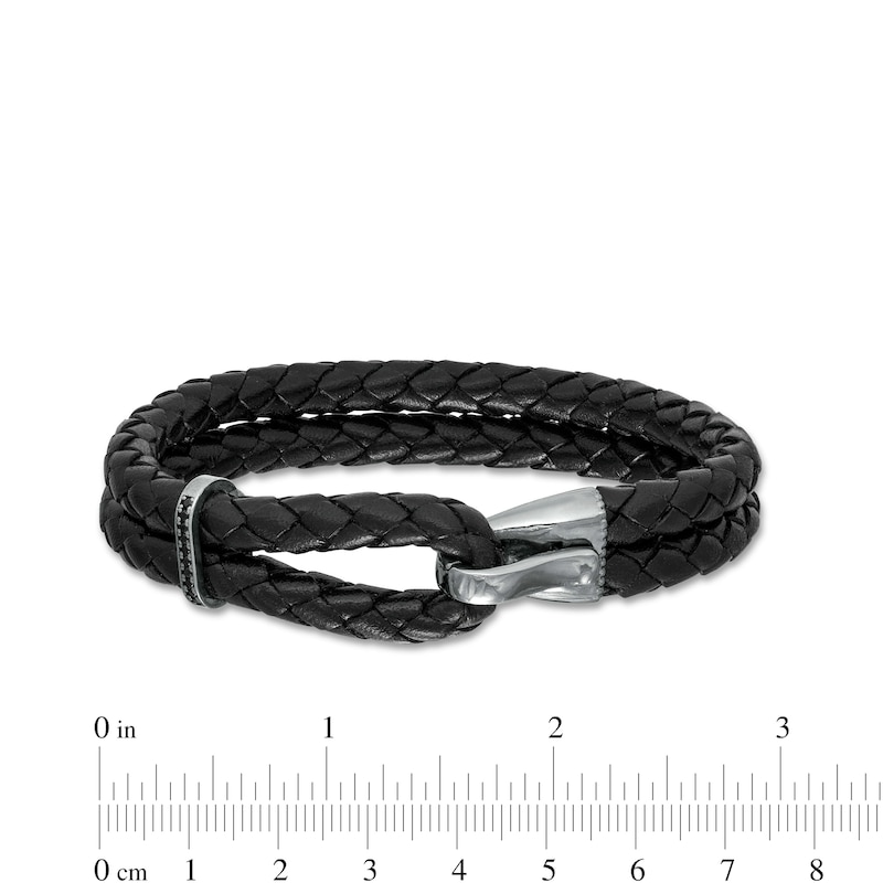 Main Image 3 of Vera Wang Men 1/10 CT. T.W. Black Diamond Braided Leather Bracelet in Sterling Silver with Black Rhodium - 8.5"
