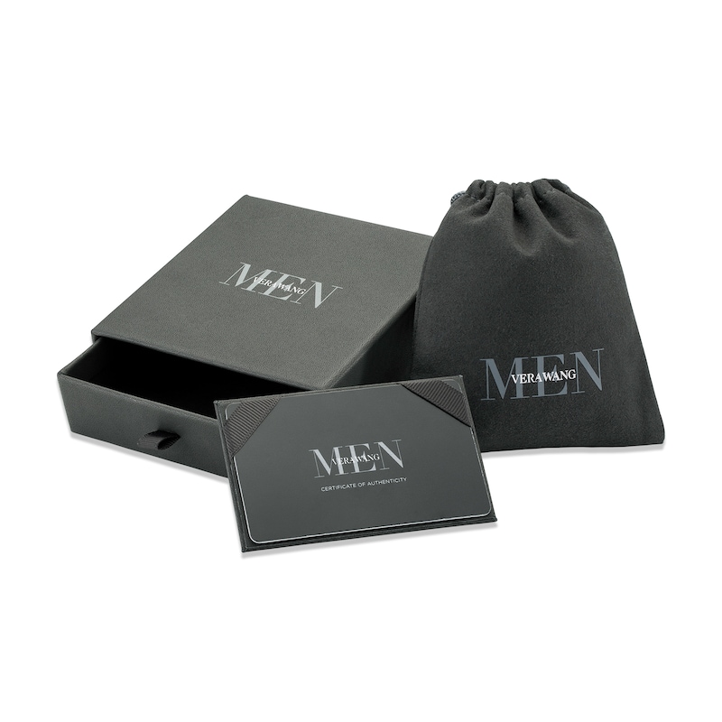 Main Image 4 of Vera Wang Men 1/10 CT. T.W. Black Diamond Braided Leather Bracelet in Sterling Silver with Black Rhodium - 8.5"