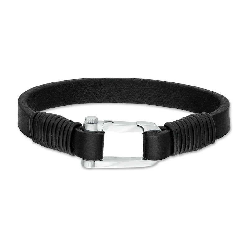 Vera Wang Men Leather Cord Bracelet with Sterling Silver Buckle Clasp - 8.5"