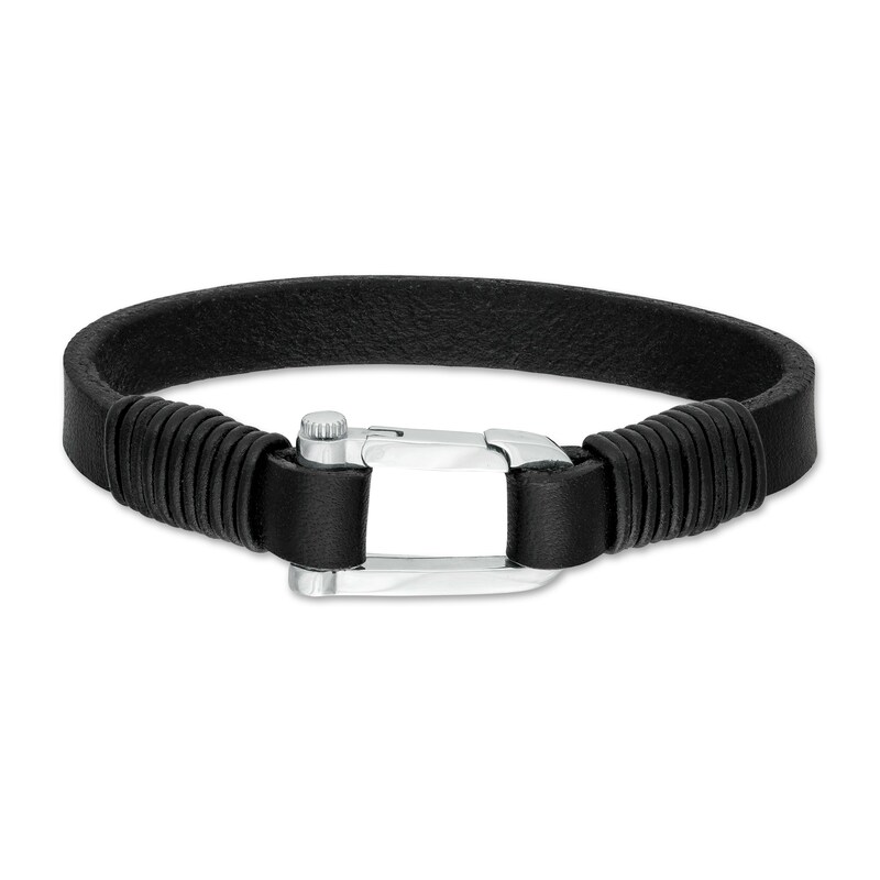 Main Image 1 of Vera Wang Men Leather Cord Bracelet with Sterling Silver Buckle Clasp - 8.5"