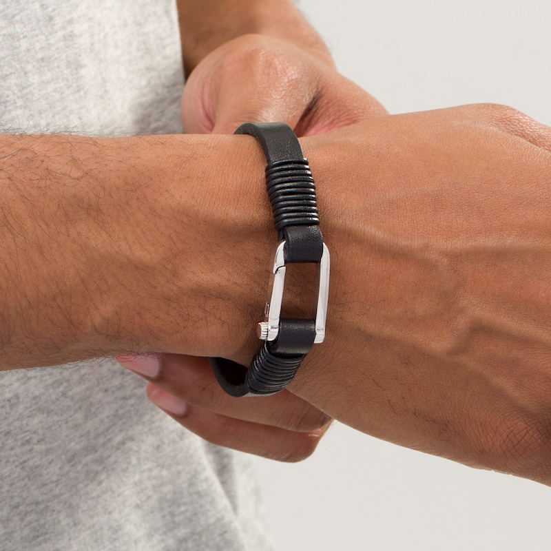 Main Image 2 of Vera Wang Men Leather Cord Bracelet with Sterling Silver Buckle Clasp - 8.5"