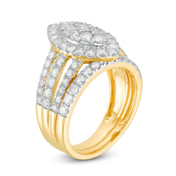 2 CT. T.w. Composite Diamond Double Marquise Frame Multi-Row Bridal Set in 10K Gold