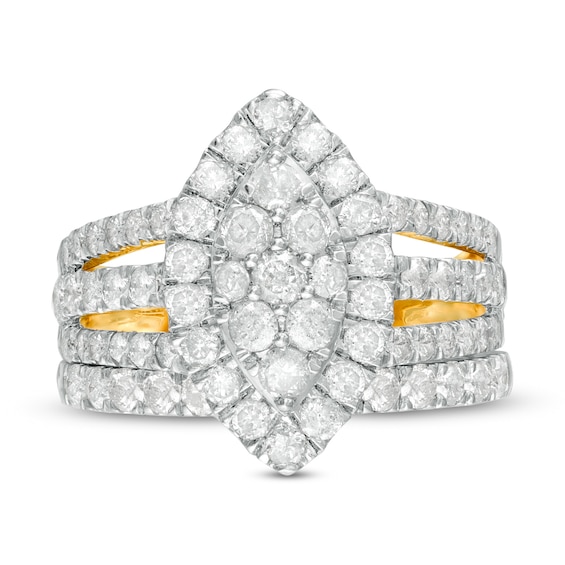 2 CT. T.w. Composite Diamond Double Marquise Frame Multi-Row Bridal Set in 10K Gold