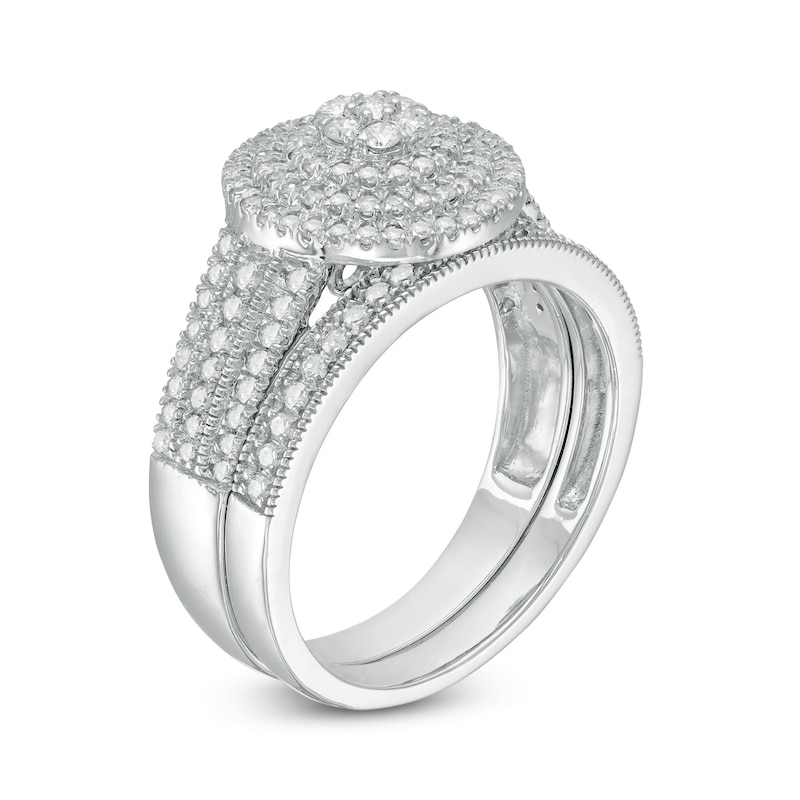 Main Image 3 of 3/4 CT. T.W. Multi-Diamond Triple Frame Vintage-Style Multi-Row Bridal Set in 10K White Gold