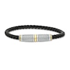 Thumbnail Image 1 of Vera Wang Men Black Braided Leather Bracelet with Sterling Silver and 14K Gold Chevron Barrel Clasp - 8.5"