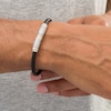 Thumbnail Image 2 of Vera Wang Men Black Braided Leather Bracelet with Sterling Silver and 14K Gold Chevron Barrel Clasp - 8.5"