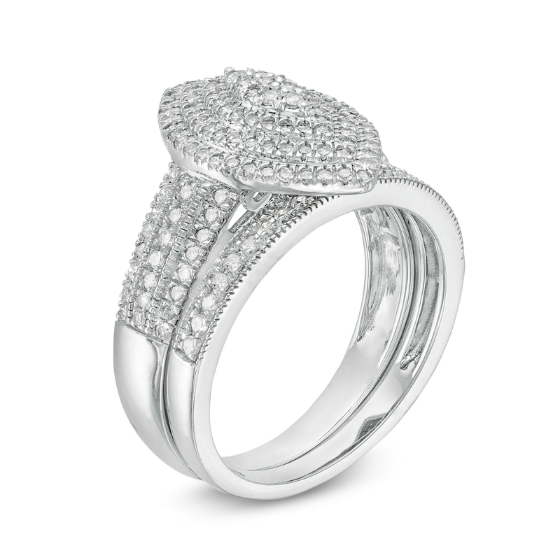 Main Image 3 of 3/4 CT. T.W. Multi-Diamond Triple Marquise Frame Vintage-Style Multi-Row Bridal Set in 10K White Gold
