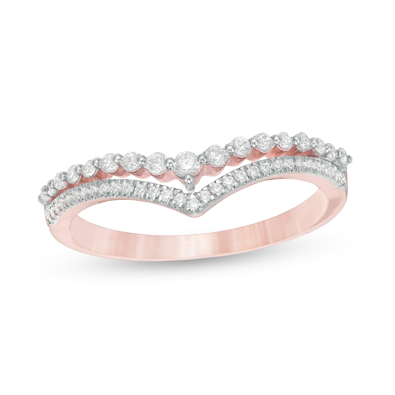 Main Image 1 of 1/4 CT. T.W. Diamond Double Chevron Anniversary Band in 10K Rose Gold