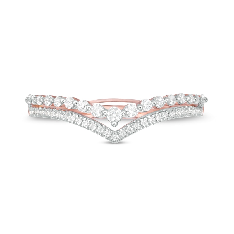Main Image 4 of 1/4 CT. T.W. Diamond Double Chevron Anniversary Band in 10K Rose Gold