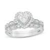 Thumbnail Image 0 of 1/2 CT. T.W. Multi-Diamond Heart Frame Alternating Marquise Vintage-Style Bridal Set in 10K White Gold