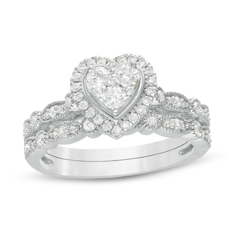 1/2 CT. T.W. Multi-Diamond Heart Frame Alternating Marquise Vintage ...