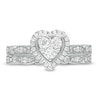 Thumbnail Image 3 of 1/2 CT. T.W. Multi-Diamond Heart Frame Alternating Marquise Vintage-Style Bridal Set in 10K White Gold
