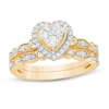 Thumbnail Image 0 of 1/2 CT. T.W. Multi-Diamond Heart Frame Alternating Marquise Vintage-Style Bridal Set in 10K Gold