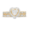 Thumbnail Image 3 of 1/2 CT. T.W. Multi-Diamond Heart Frame Alternating Marquise Vintage-Style Bridal Set in 10K Gold