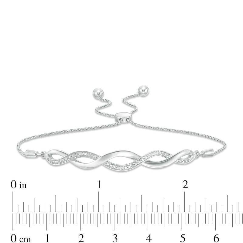 Main Image 4 of 1/20 CT. T.W. Diamond Twist Pendant, Bolo Bracelet and Drop Earrings Set in Sterling Silver - 9.5"